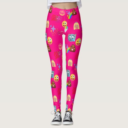 hot pink emoji leggings