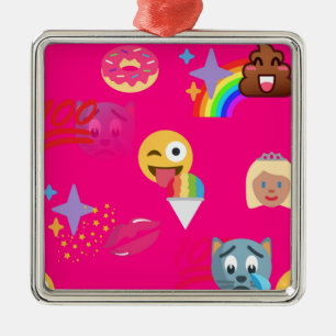 hot pink emoji metal ornament