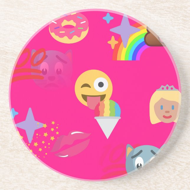 hot pink emoji sandstone coaster (Front)