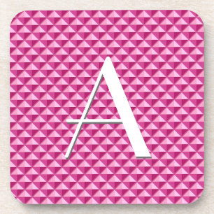 Hot pink, enamel look, studded grid beverage coaster