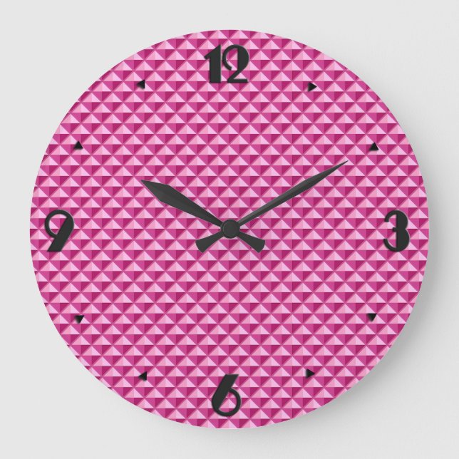 Hot pink, enamel look, studded grid large clock (Front)