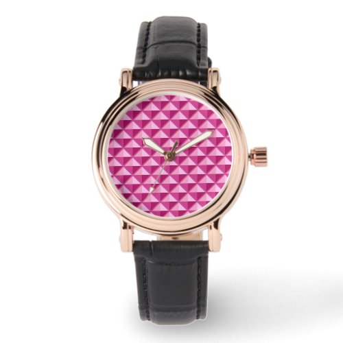 Hot pink enamel look studded grid watch