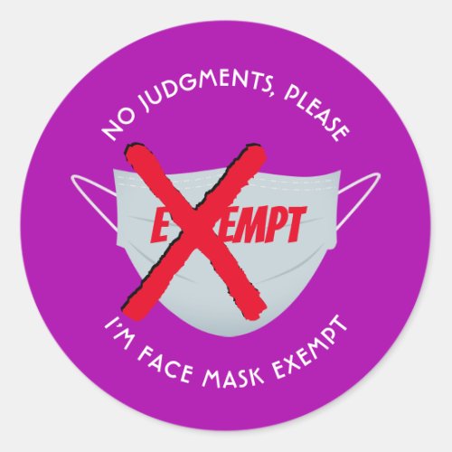 Hot Pink  FACE MASK EXEMPT Classic Round Sticker