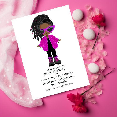 Hot_Pink Fashion Black Girl Party Invitation
