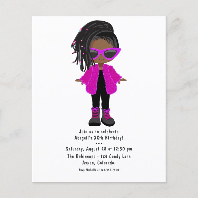 Hot-Pink Fashion Black Girl Party Invitation Flyer (Front)