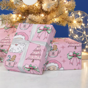 Hot Pink Father Christmas Bow  Wrapping Paper