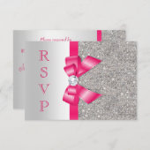 Hot Pink Faux Bow & Diamonds RSVP (Front/Back)
