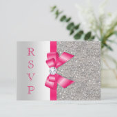 Hot Pink Faux Bow & Diamonds RSVP (Standing Front)