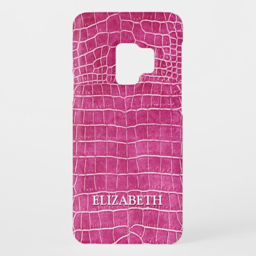 Hot Pink Faux Crocodile Leather Personalized Name Case_Mate Samsung Galaxy S9 Case