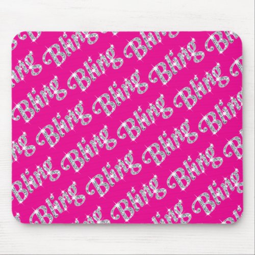 Hot Pink Faux diamond bling design mouse mat