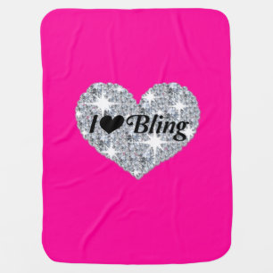 Hot pink faux diamond heart 'I Love Bling' design Baby Blanket