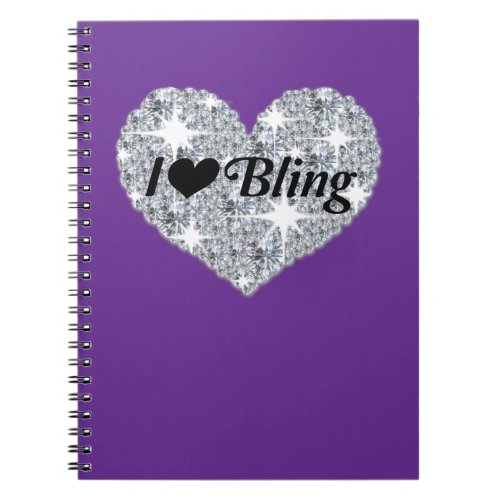 Hot pink Faux diamond heart I Love Bling design  Notebook
