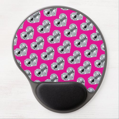 Hot Pink Faux Diamond I Love Bling Heart Design Gel Mouse Pad