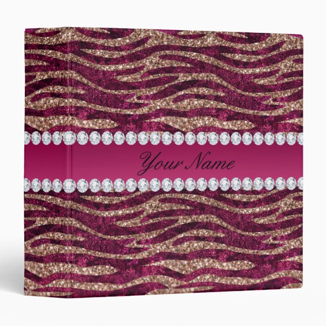 Hot Pink Faux Foil Zebra Stripes Rose Gold Binder (Front/Spine)
