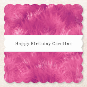 Hot Pink Faux Fur Birthday Paper Coaster