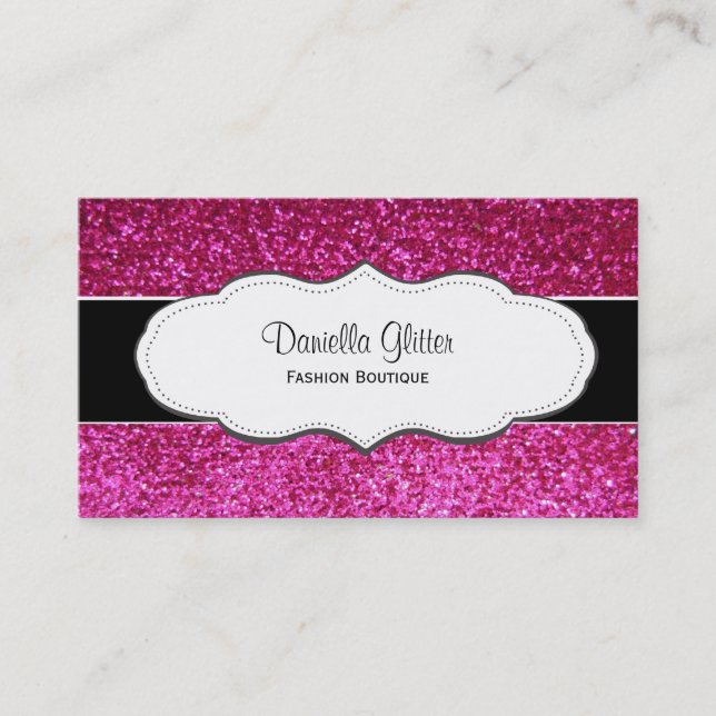Hot Pink Faux Glitter Business Cards (Front)