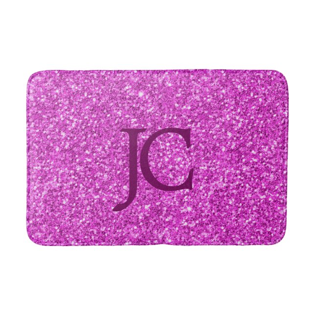 Hot Pink Faux Glitter Custom Monogram Bathroom Mat (Front)