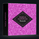 Hot Pink Faux Glitter Custom Text Template Binder<br><div class="desc">Elegant hot pink faux glitter texture with black geometric frame. Customizable personal binder text template.</div>