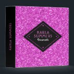 Hot Pink Faux Glitter Custom Text Template Binder<br><div class="desc">Elegant hot pink faux glitter texture with black geometric frame. Customizable personal binder text template.</div>