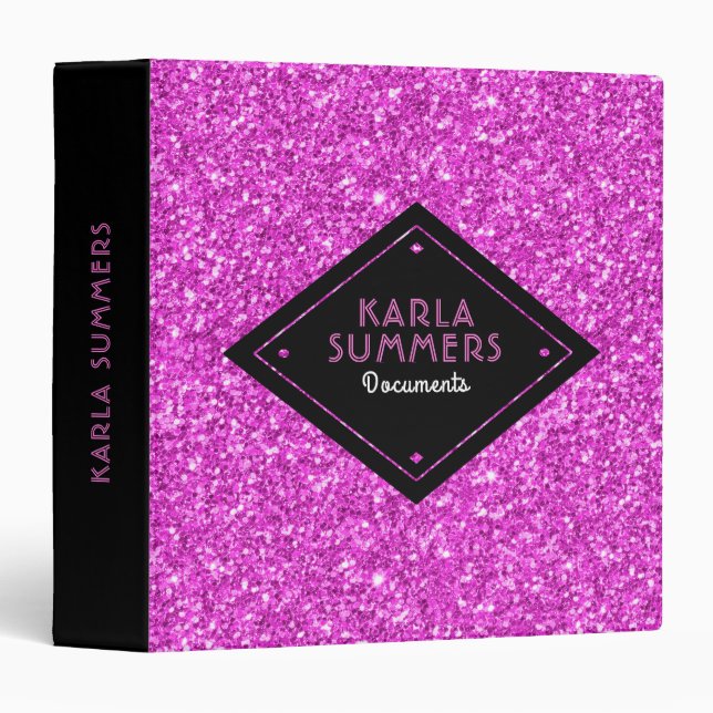 Hot Pink Faux Glitter Custom Text Template Binder (Front/Spine)
