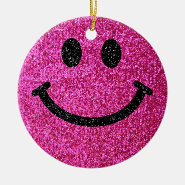 Hot pink faux glitter face ceramic ornament (Front)