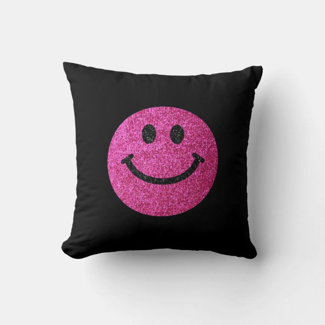 Hot pink faux glitter face throw pillow (Front)
