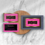 Hot Pink Faux Glitter Gold Accents Makeup Business Card
