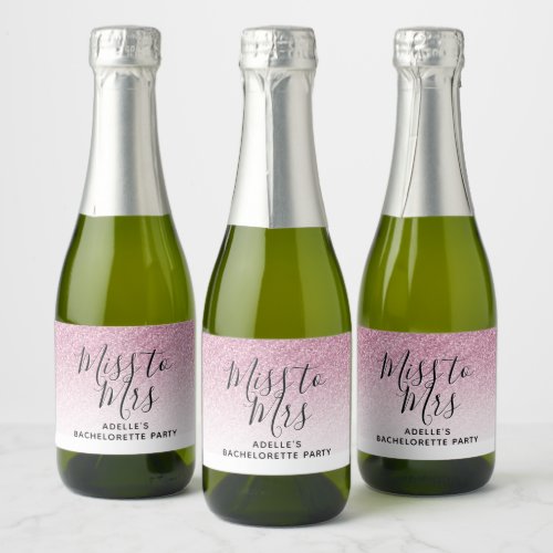 Hot Pink Faux Glitter Miss to Mrs Bachelorette  Sparkling Wine Label