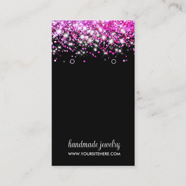 Hot Pink Faux Glitter Signature Earring Display Business Card (Front)