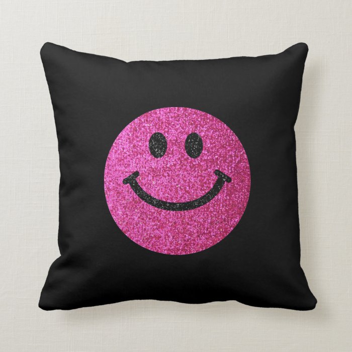 Hot pink faux glitter smiley face pillows