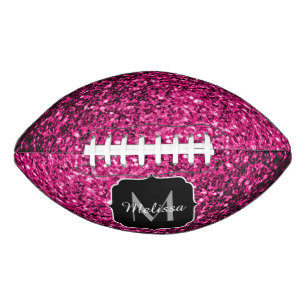Hot pink faux glitter sparkle Monogram name Football