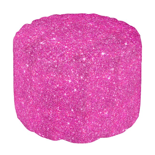 Hot Pink Faux Glitter Sparkle Pattern Girly Modern Pouf (Angled Front)