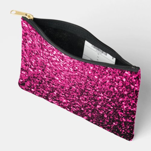 Hot pink faux glitter sparkles accessory pouch