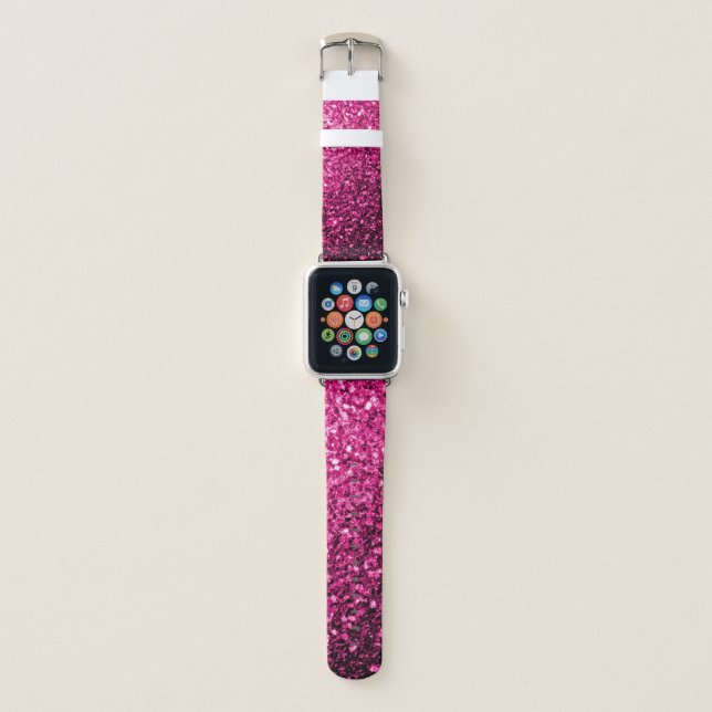 Hot pink faux glitter sparkles apple watch band (Front)