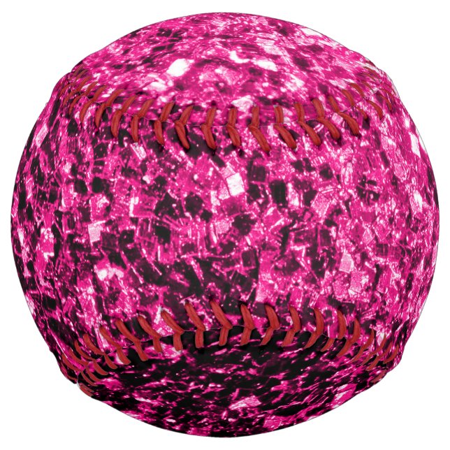 Hot pink faux glitter sparkles bling softball (Front)