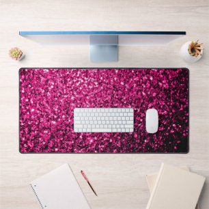Hot pink faux glitter sparkles desk mat