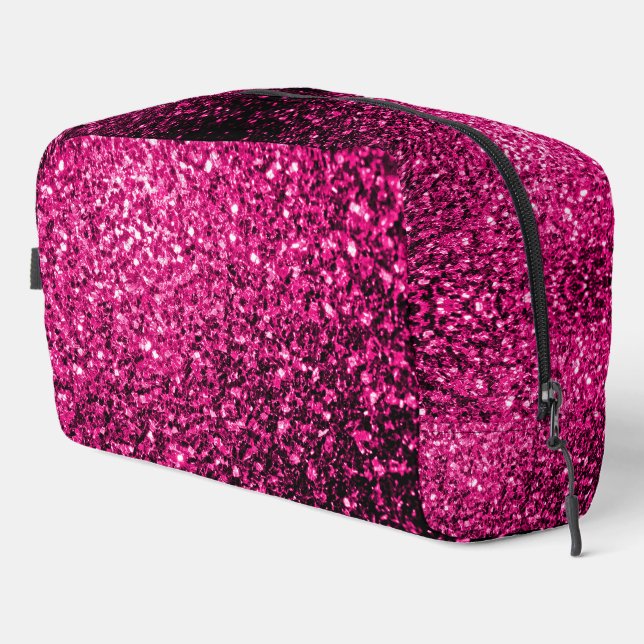 Hot pink faux glitter sparkles dopp kit (Right Corner)