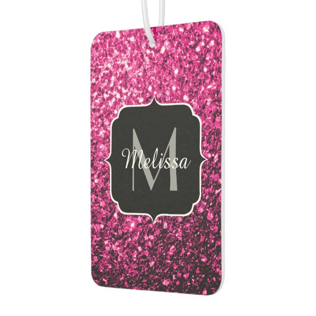Hot pink faux glitter sparkles Monogram Air Freshener (Left)