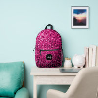 Hot pink faux glitter sparkles Monogram