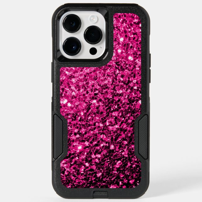 Hot pink faux glitter sparkles otterbox iPhone case (Back)