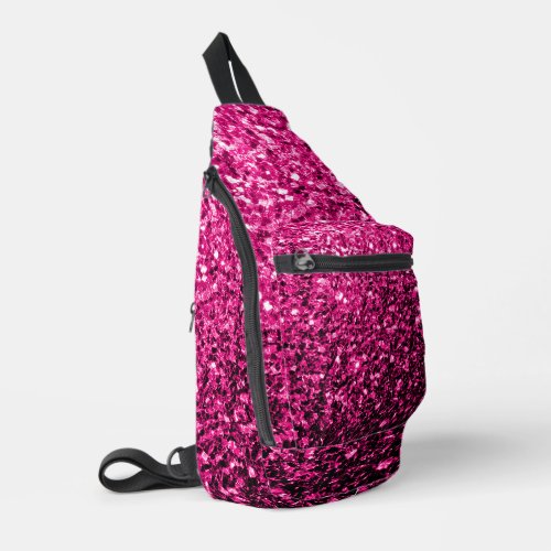 Hot pink faux glitter sparkles sling bag