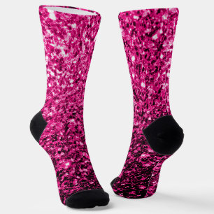 Hot pink faux glitter sparkles socks