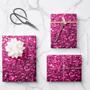 Hot pink faux glitter sparkles wrapping paper sheets