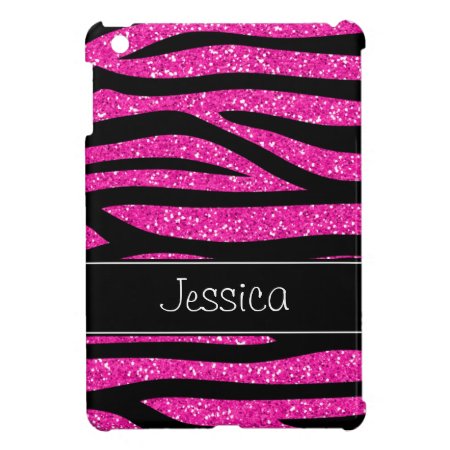 Hot Pink Faux Glitter Zebra Personalized Cover For The Ipad Mini