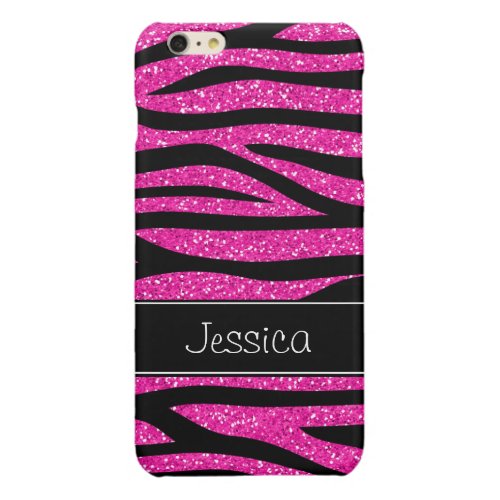 Hot Pink Faux Glitter Zebra Personalized Glossy iPhone 6 Plus Case