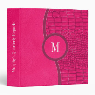 Hot Pink Faux Leather Alligator Skin Chic Monogram 3 Ring Binder