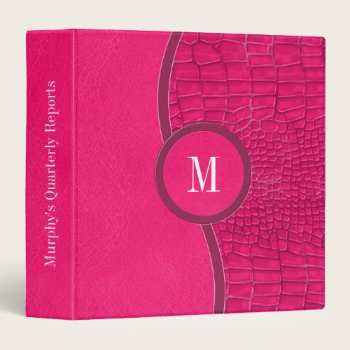 Hot Pink Faux Leather Alligator Skin Chic Monogram 3 Ring Binder