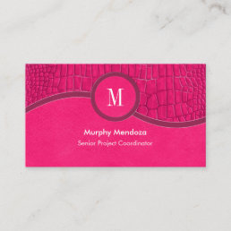 Hot Pink Faux Leather Alligator Skin Chic Monogram Business Card