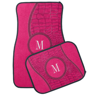 Hot Pink Faux Leather Alligator Skin Chic Monogram Car Floor Mat