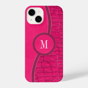 Hot Pink Faux Leather Alligator Skin Chic Monogram iPhone 14 Case
